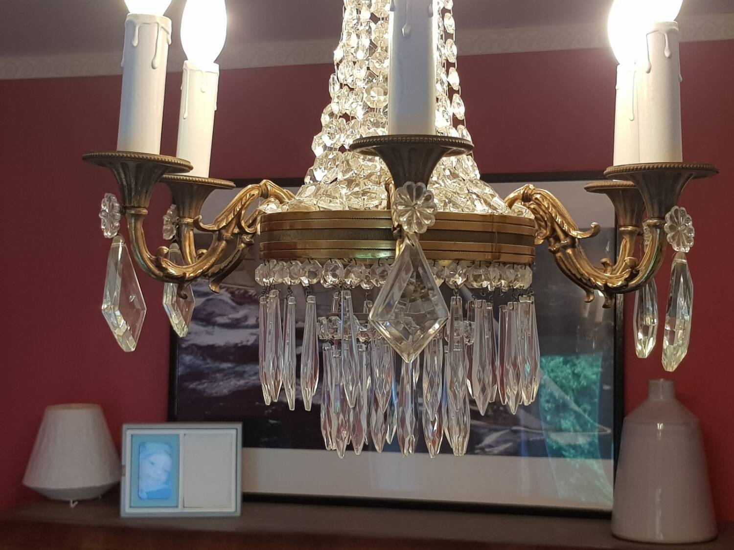 6-light hot air balloon chandelier with crystal pendants, late 19th century