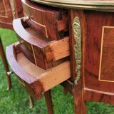 half-moon bedside pair in marquetry, bronze ornaments