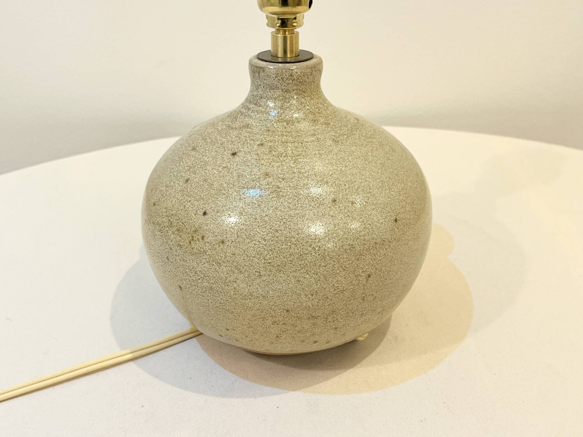 Signed ball lamp in vintage beige stoneware 1970 raffia rope lampshade 70s bohemian chic