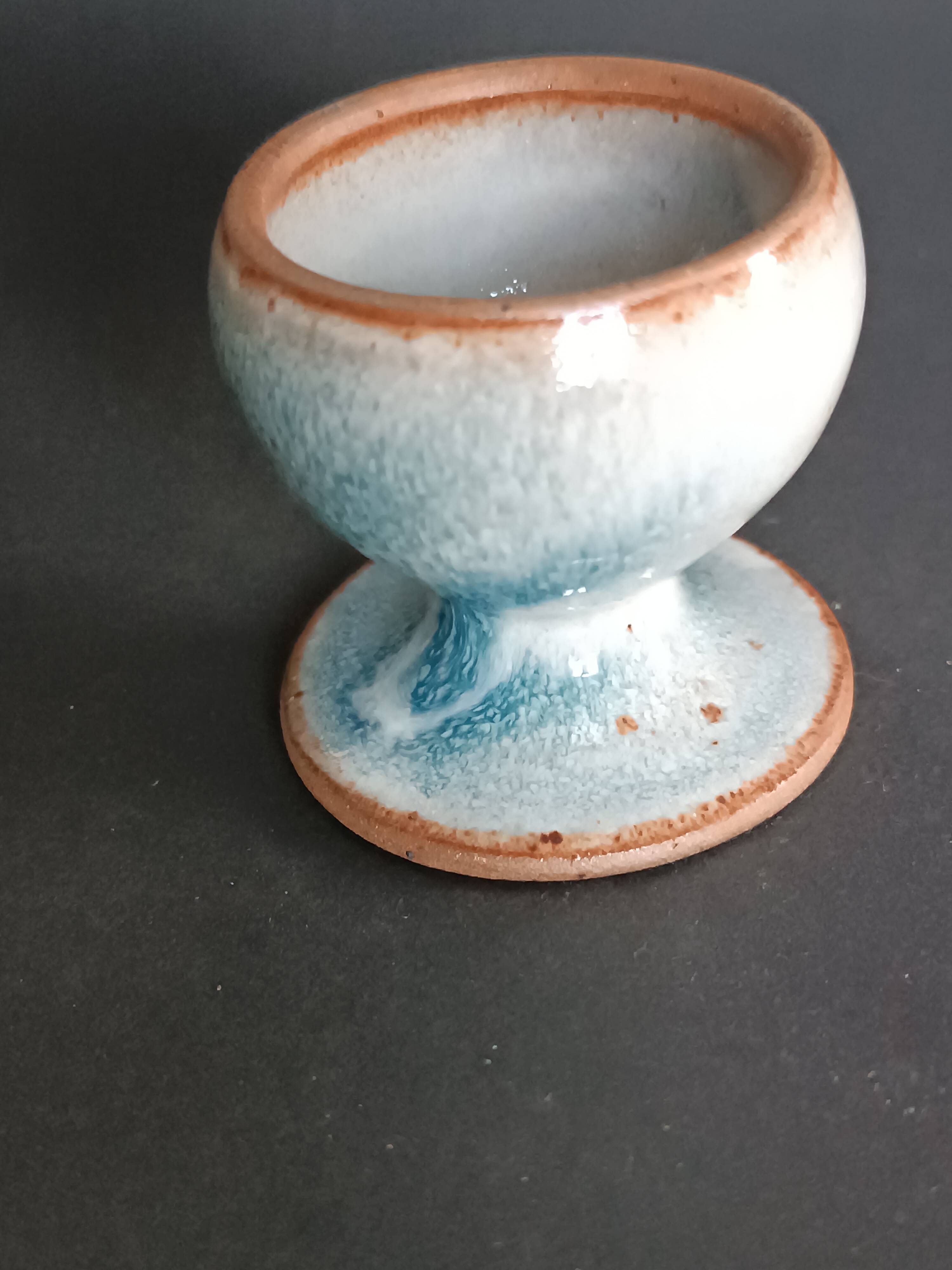 Four stoneware egg cups from Saint Amand pottery by Roger Jacques, vintage.