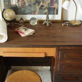 Vintage oak desk with its stool.