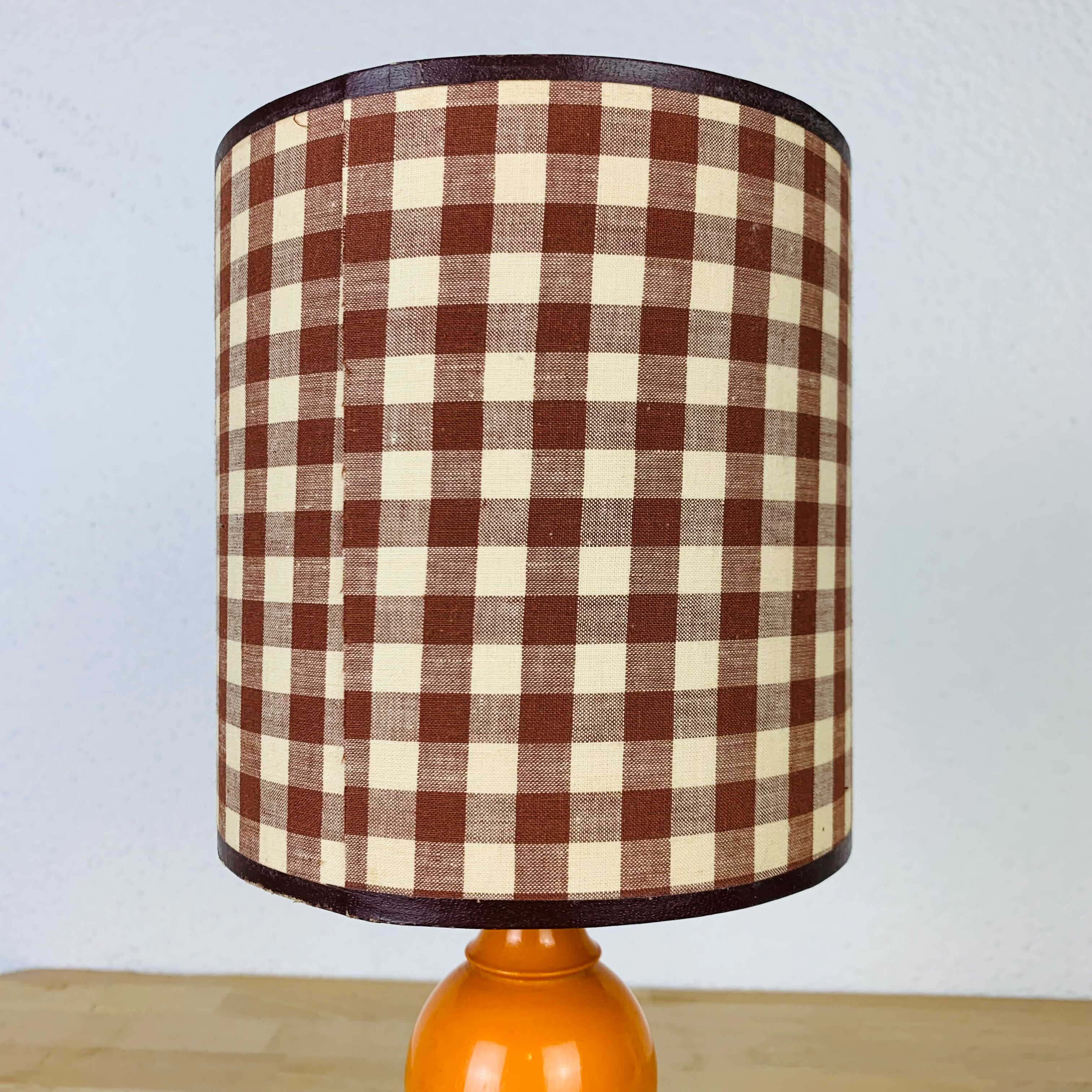Orange lamp 70's turned wood