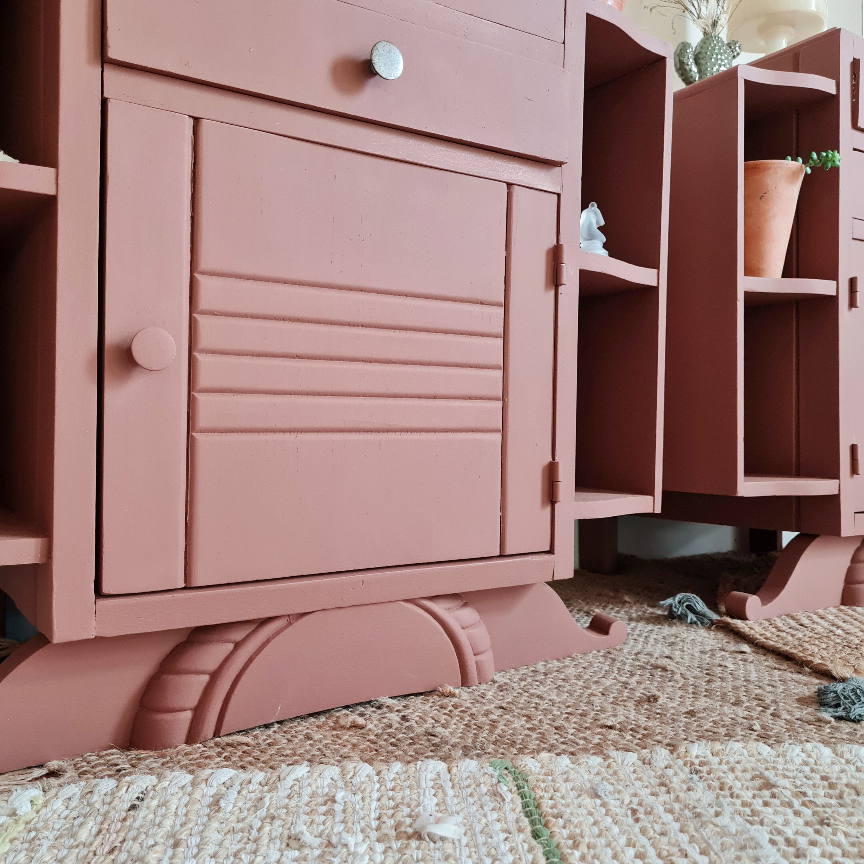 Pair of art deco bedside tables renovated Red ochre