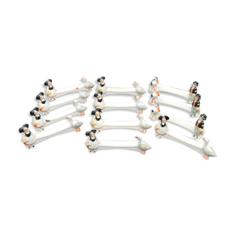 Set of 12 ceramic knife holders Alsace storks geese