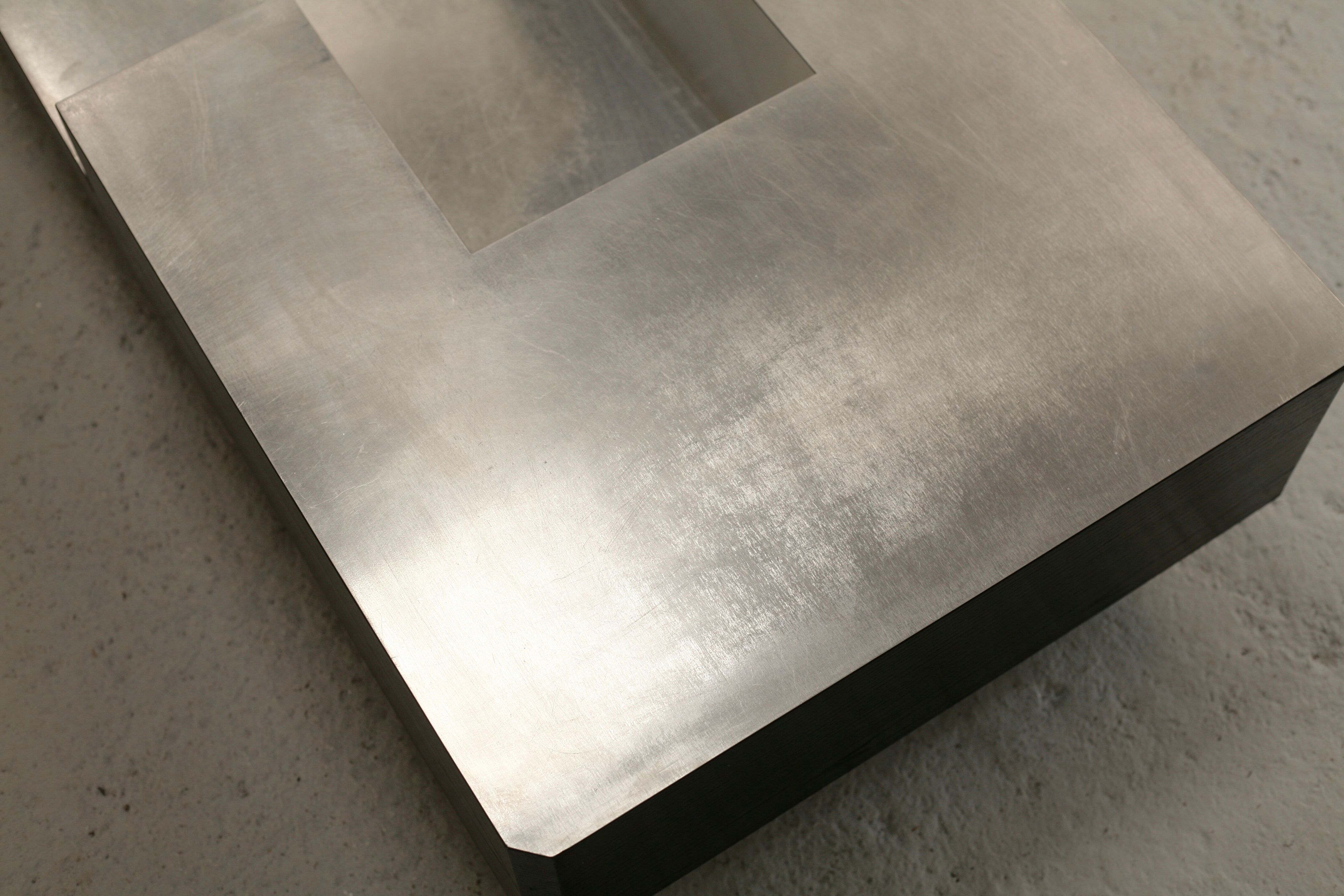 Coffee table "Space Age", wood, aluminum veneer, France, circa 1970