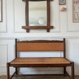 Provençal rustic wood and straw bench