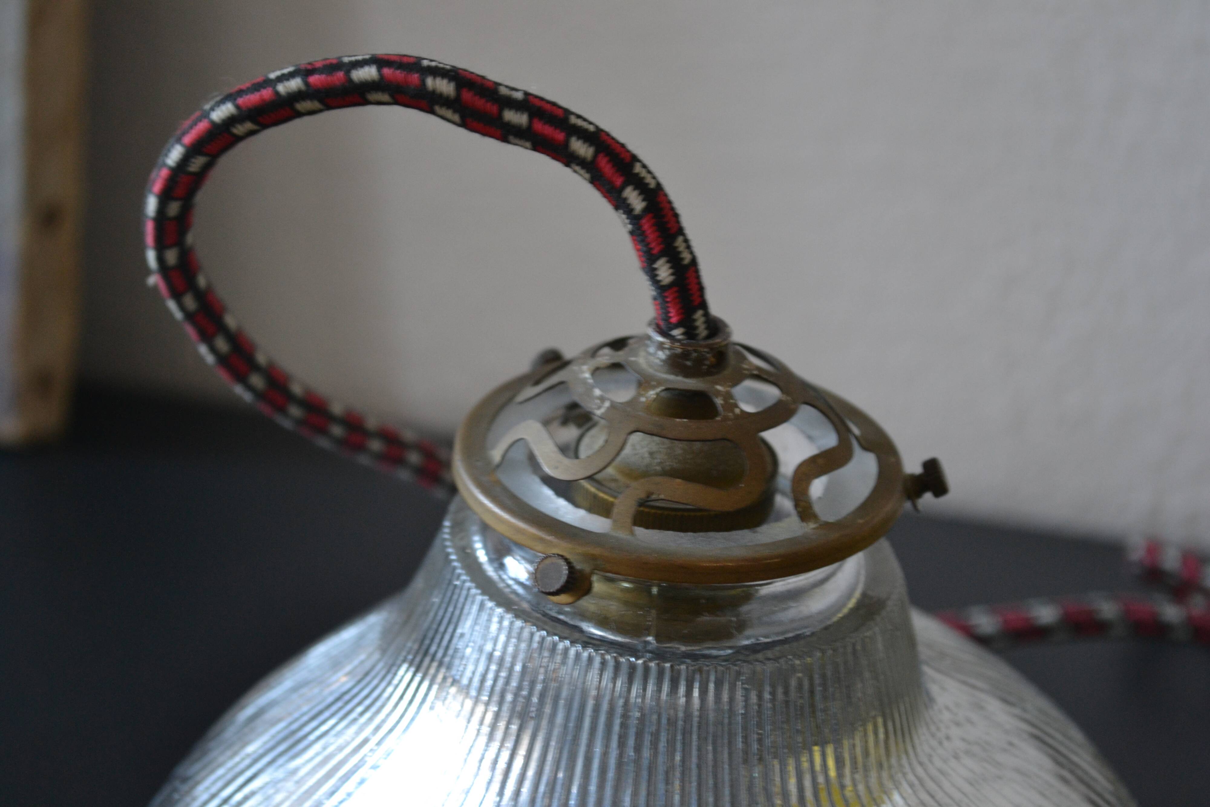 Prismatic glass Holophane pendant light circa 1950