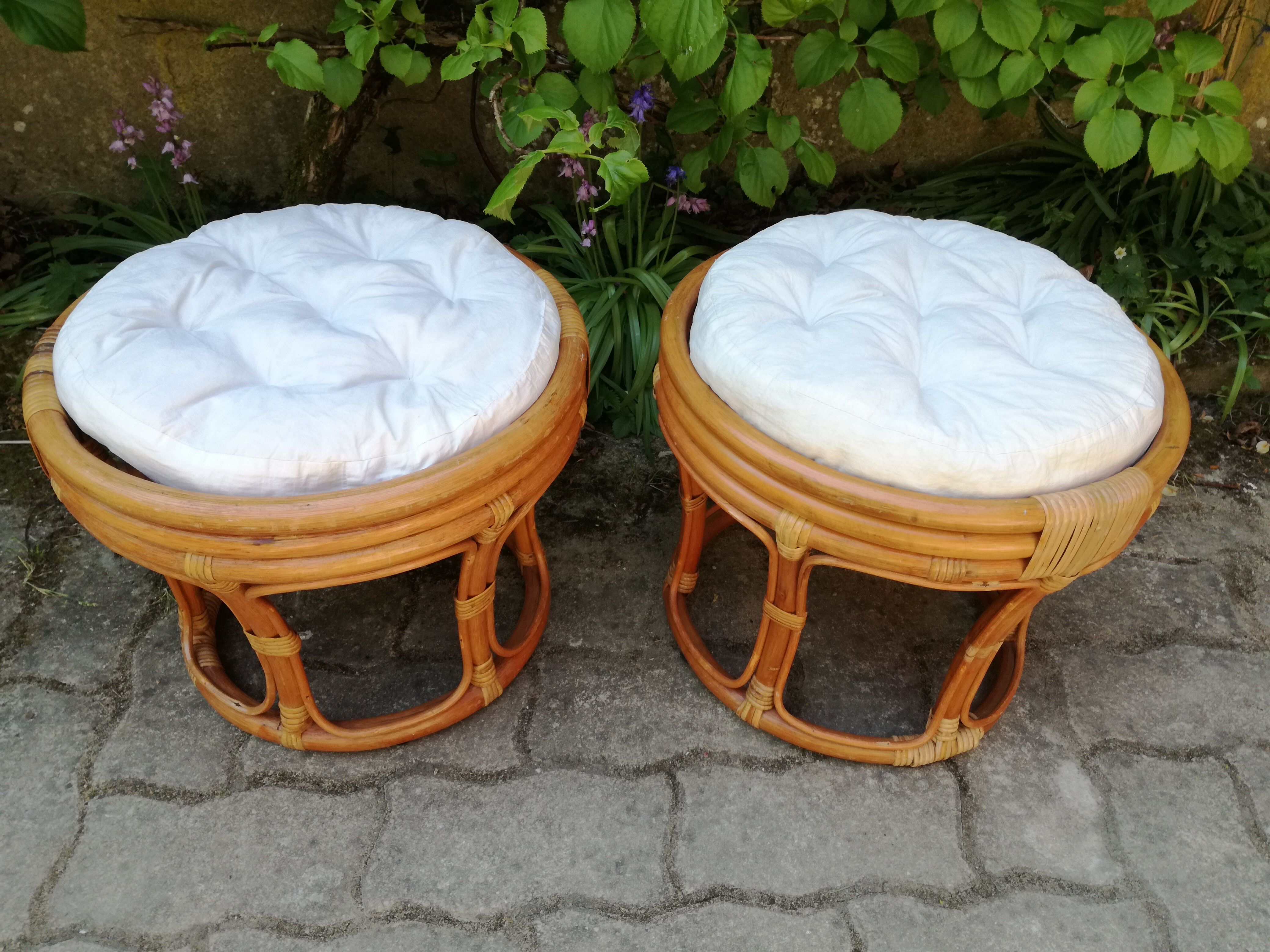 Vintage pouf in rattan and bamboo