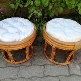 Vintage pouf in rattan and bamboo