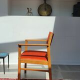 Armchair in solid oak velvet terracota