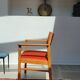 Armchair in solid oak velvet terracota