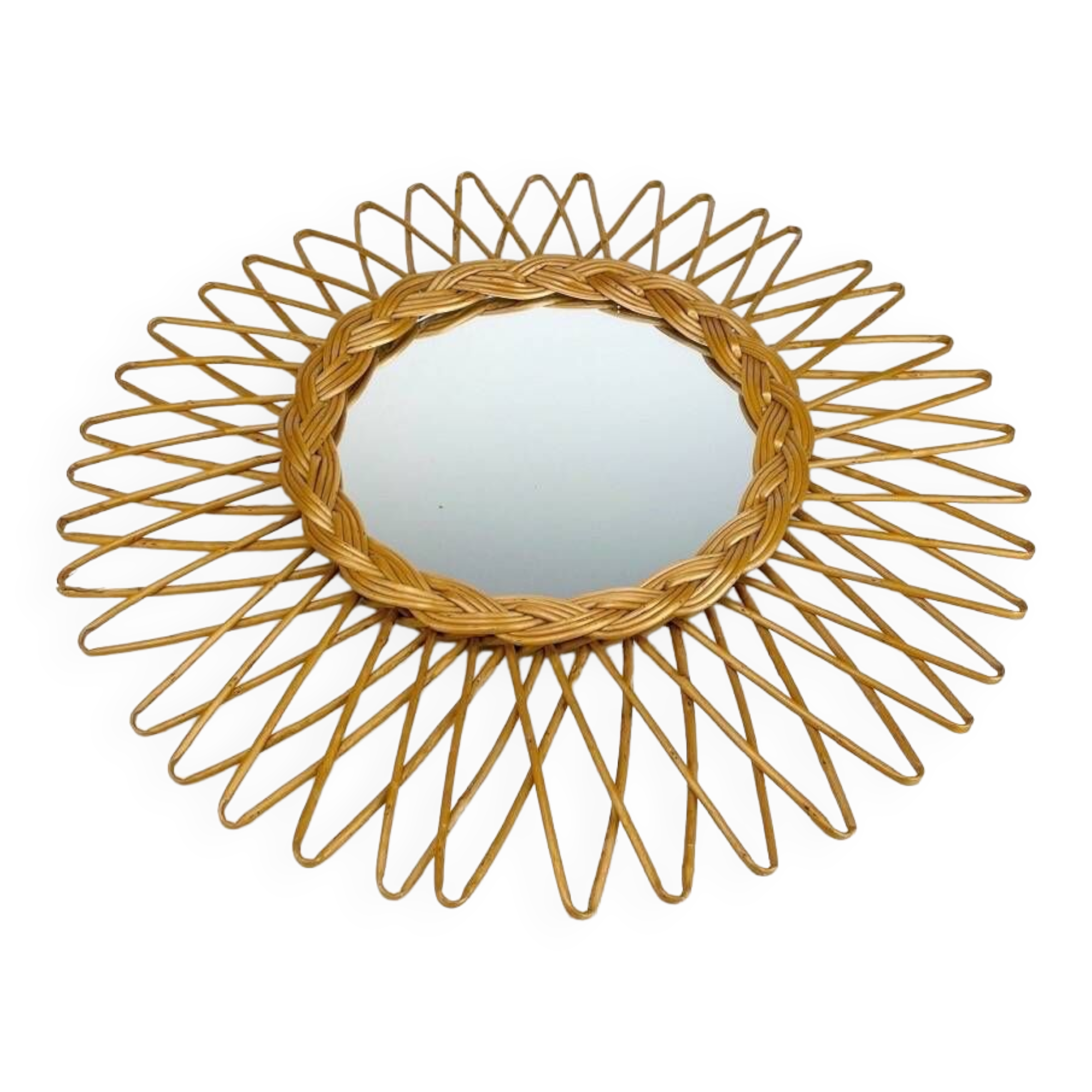 Rattan and woven wicker sun mirror from the 60s