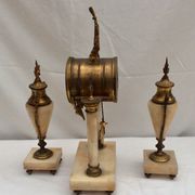 Clock fireplace trim and two vases in onyx and bronze style Louis XVI