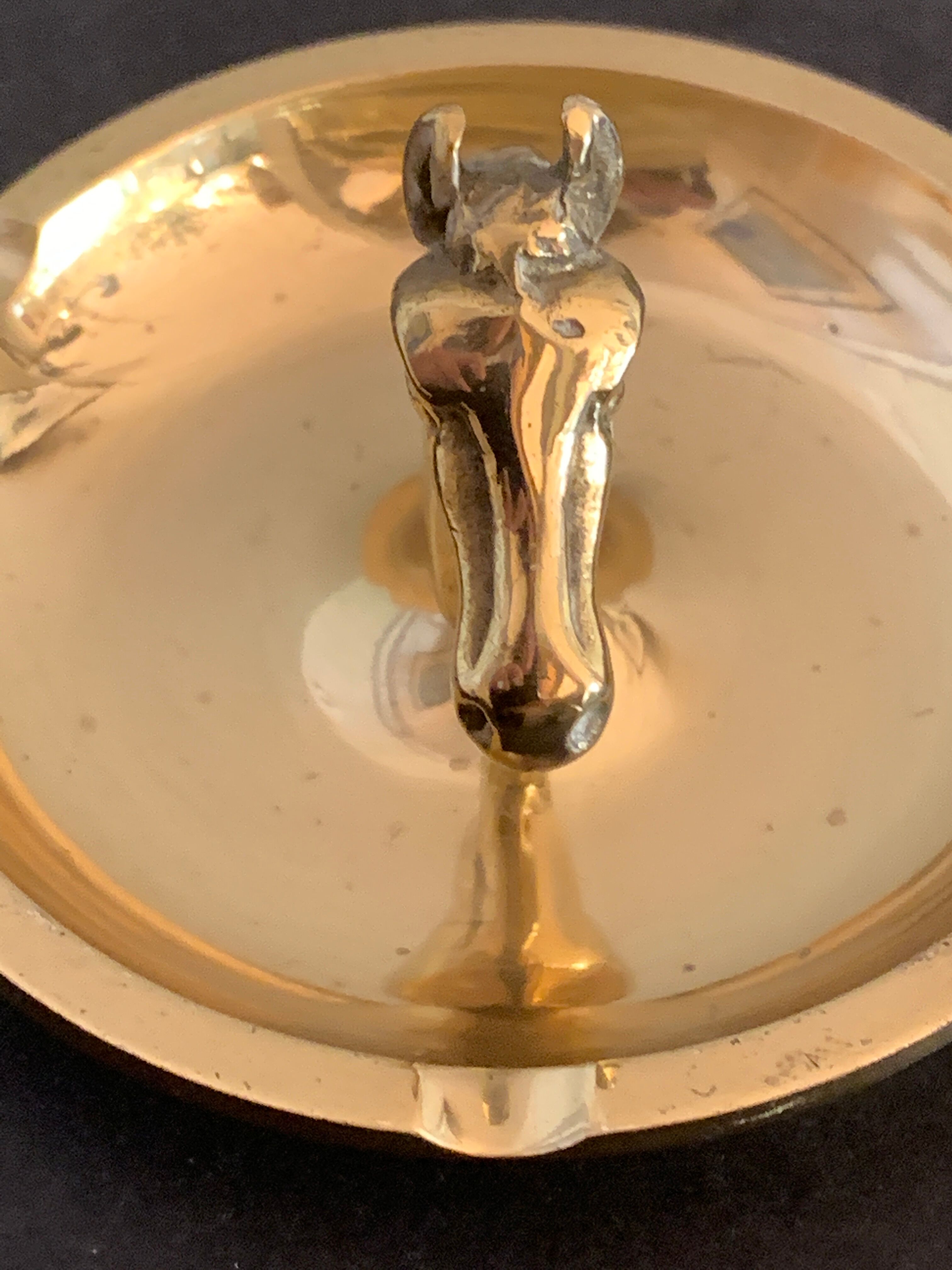 Horse-headed brass ashtray