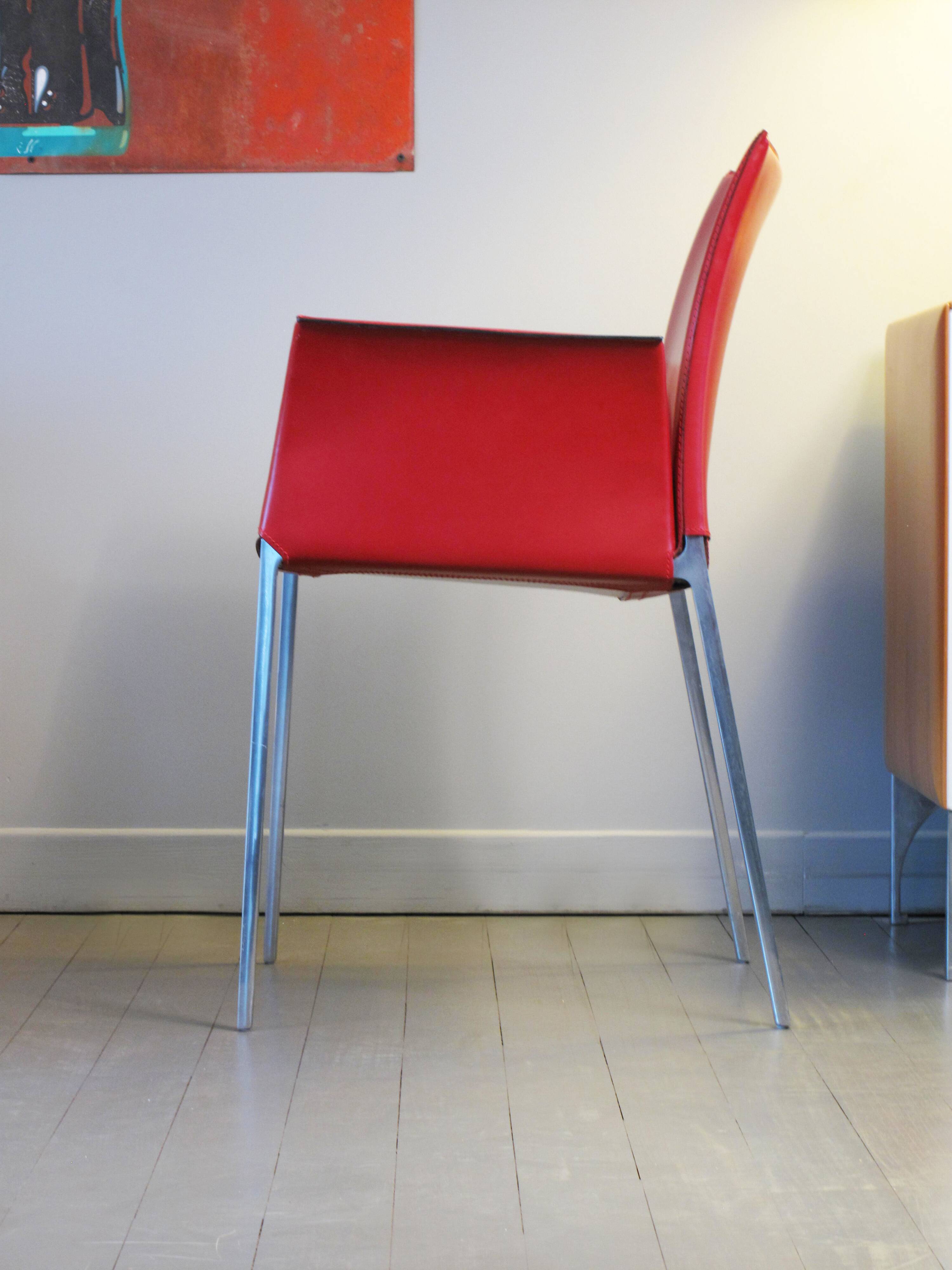Set of 4 Zanotta armchairs in red leather