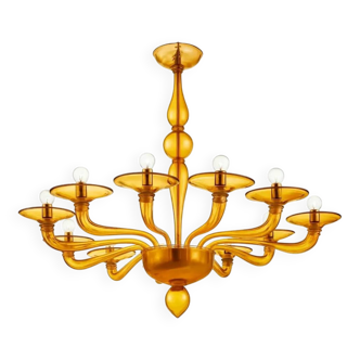 Italian Contemporary Amber Murano Style Glass Chandelier