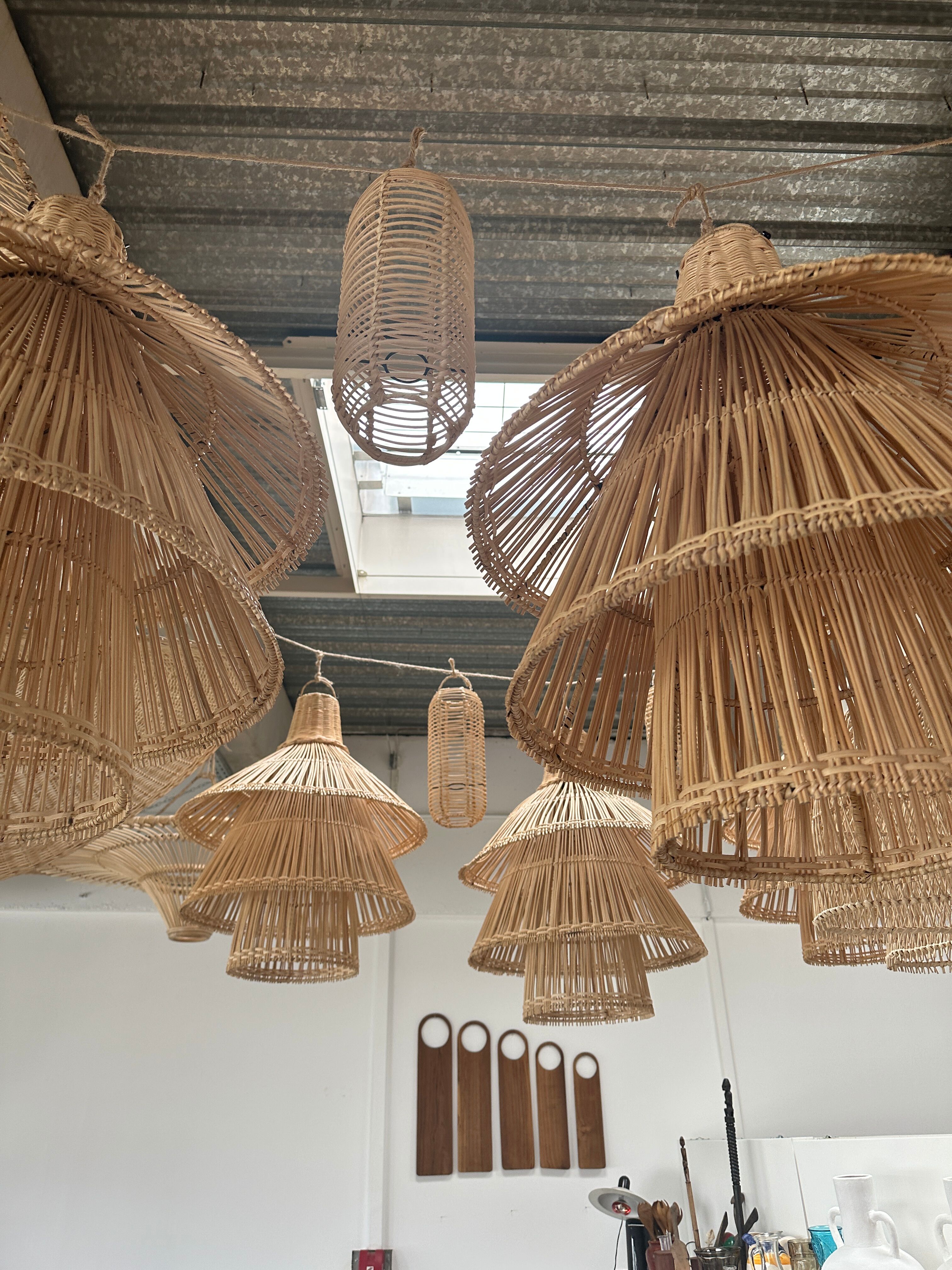 Rattan pendant lamp or light in the shape of an Asian lantern