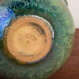 Art Deco double-necked vase in iridescent green flamed stoneware by Alphonse Cytère.