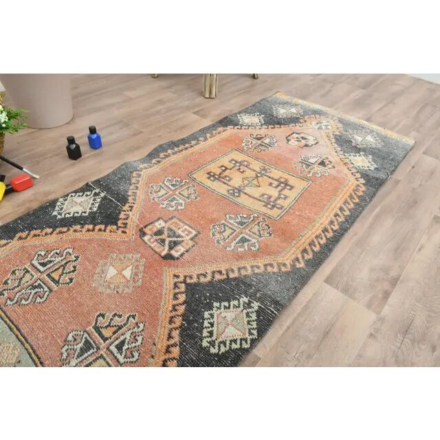 Orange Turkish Vintage Oushak Handmade Wool Rug Runner 76x374