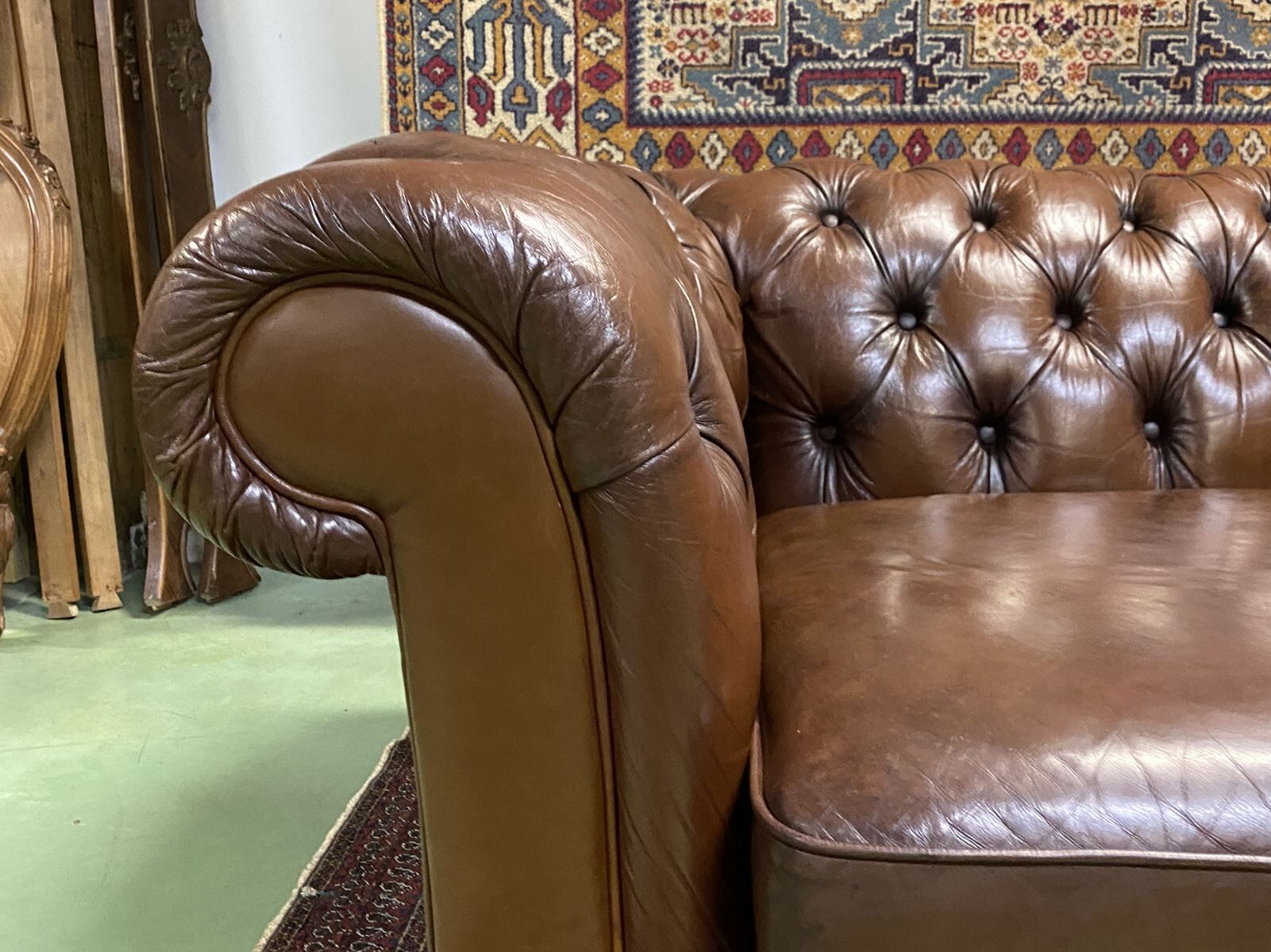 Chesterfield 3-seater cognac leather sofa from the 1980s