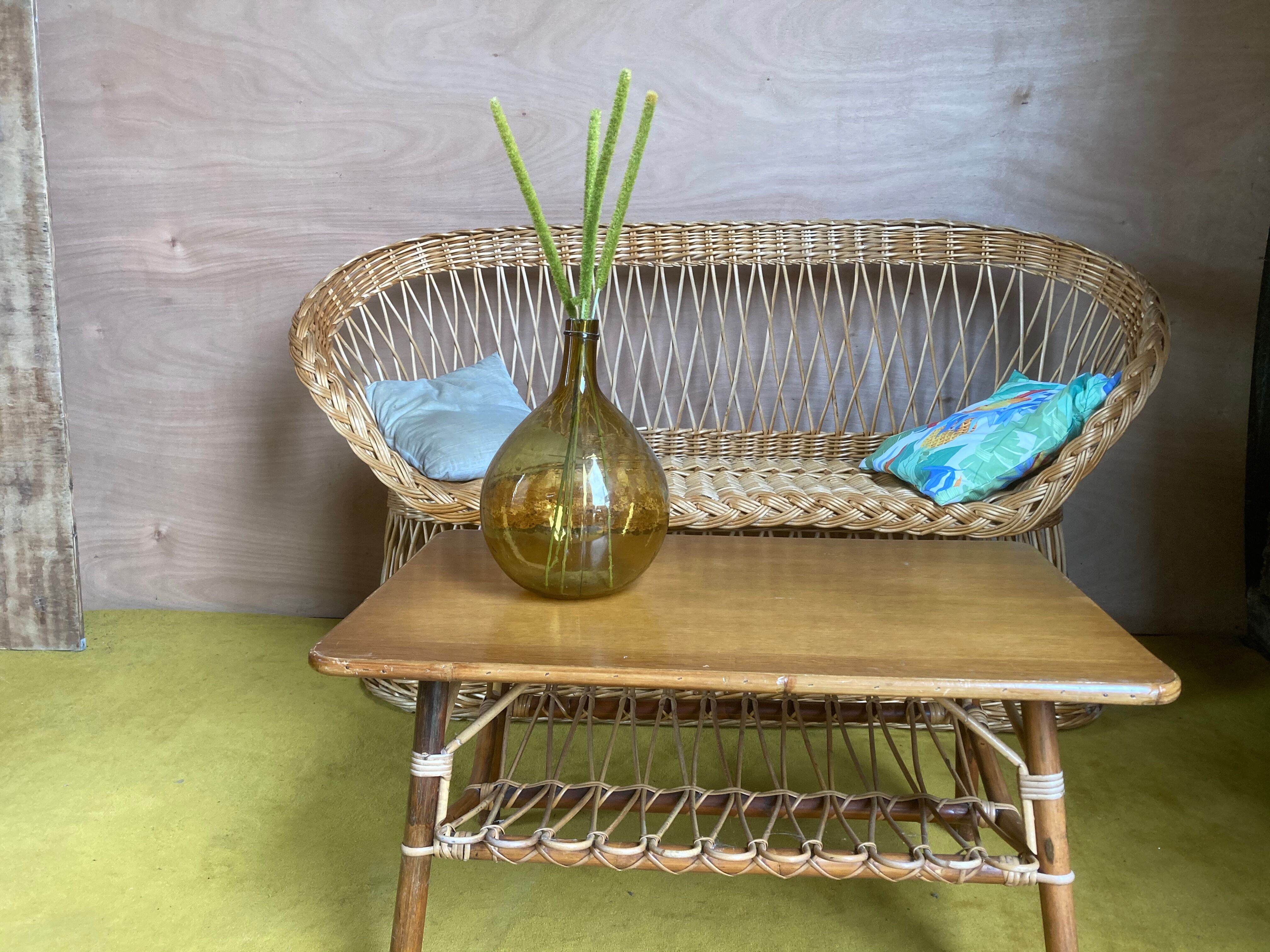 Banquette rotin année 70