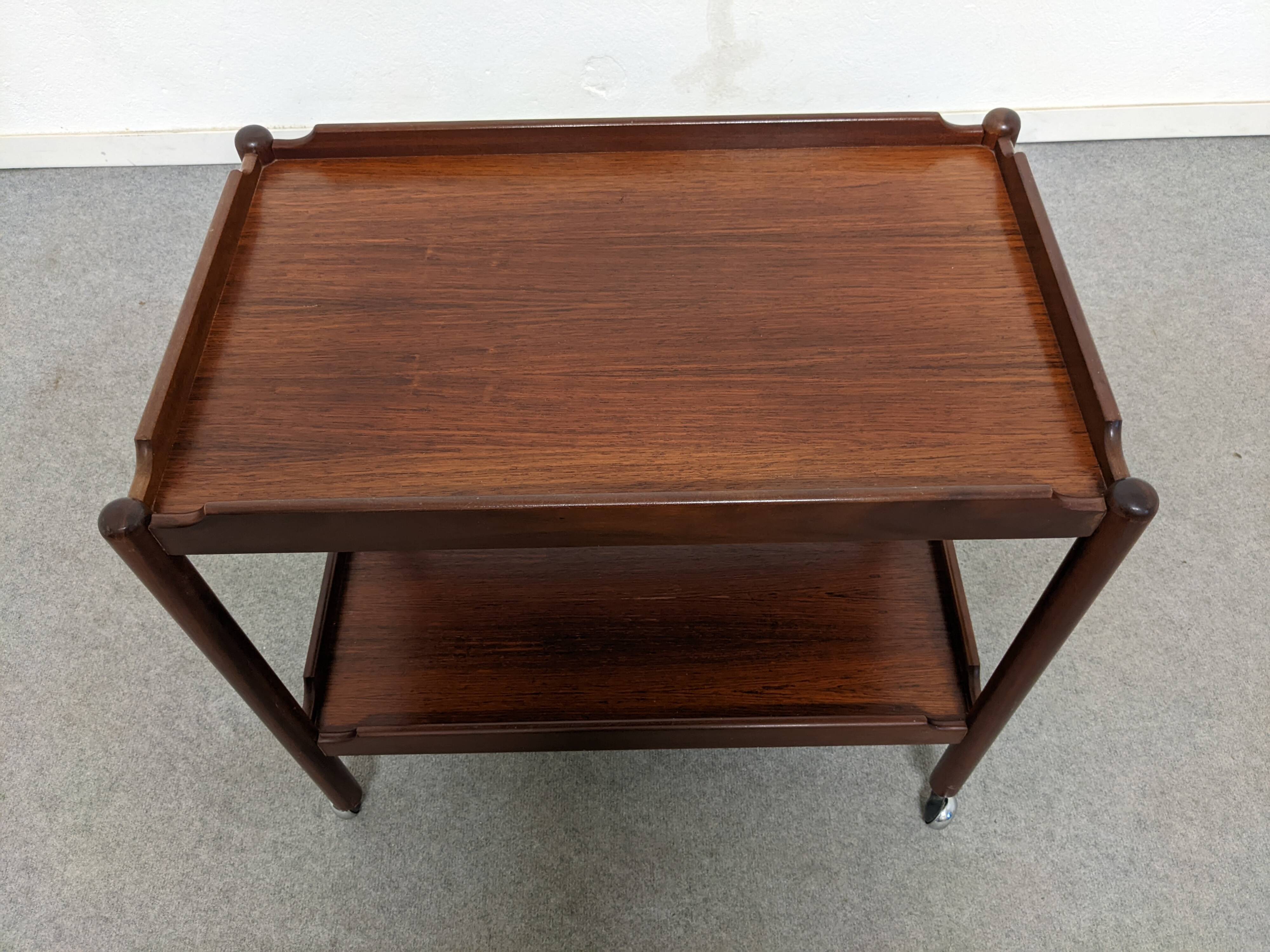 Rosewood serving table on wheels by Opal Möbel from the 60s/70s
