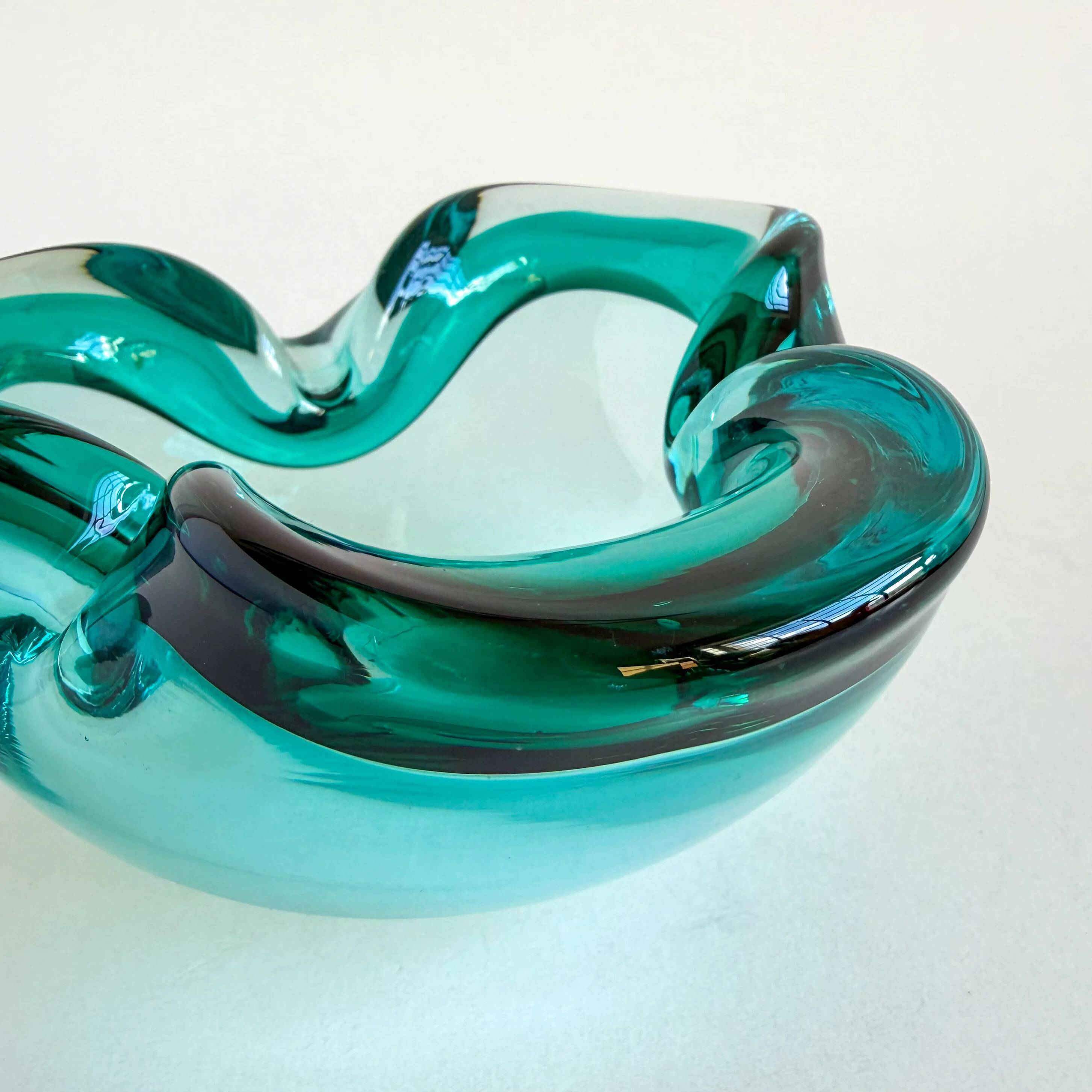 Turquoise Sommerso glass ashtray or decorative bowl from Murano