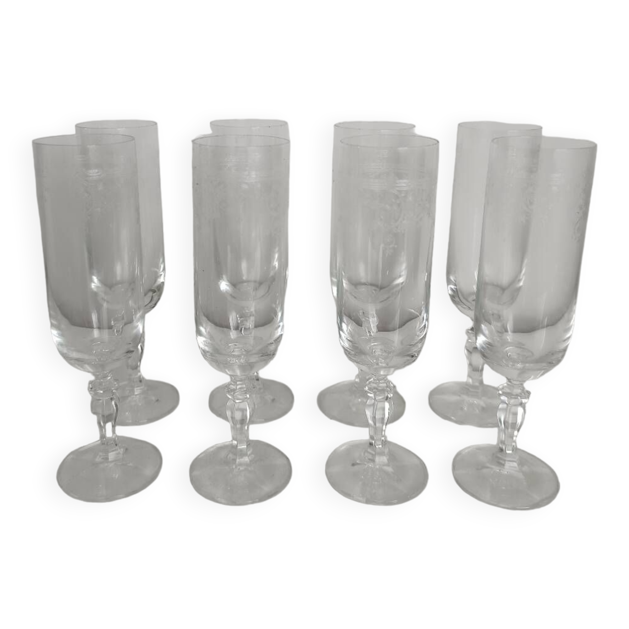 Set of 8 chiseled/engraved crystal glasses