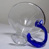 Bubble glass decanter with cobalt handle from Val de Pome Biot glassworks