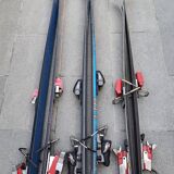 3 pairs of vintage skis: Rossignol Strato, ST 650 & Fischer.
