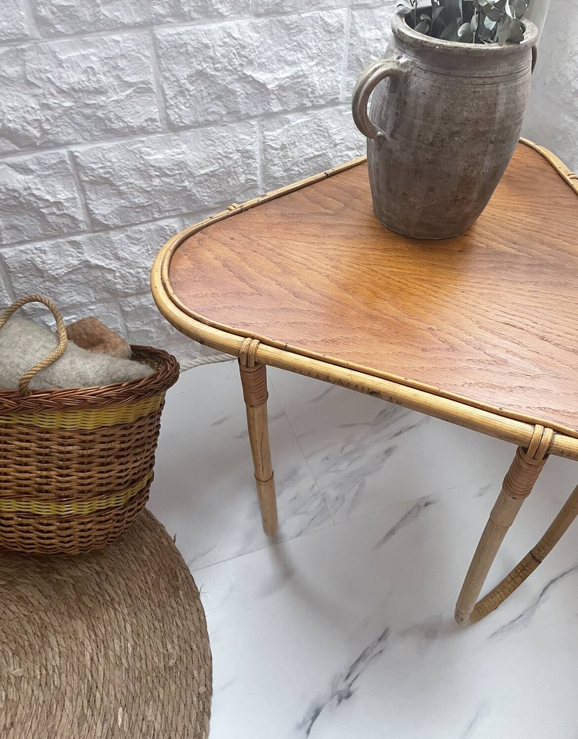 Small banbou tripod table from the 70s