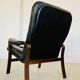 Vintage mid-century Scandinavian black leather lounge chair 1970s