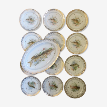 Assiettes et plat, service à poisson, porcelaine de Limoges années 50/60