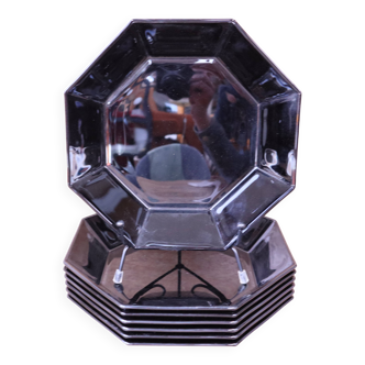 7 assiettes à soupe Arcoroc vintage modèle Octime noir, France