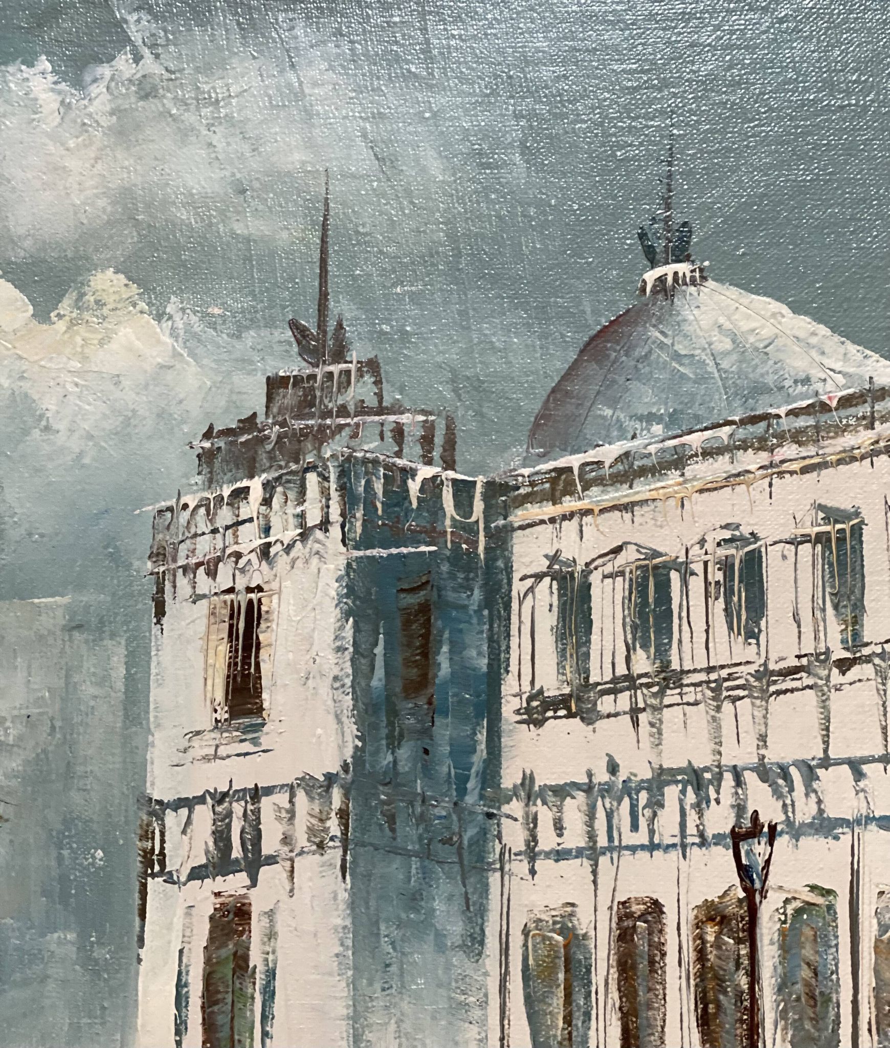 Vintage painting from the 1950s-60s, view of Paris and Les Invalides