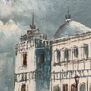 Vintage painting from the 1950s-60s, view of Paris and Les Invalides