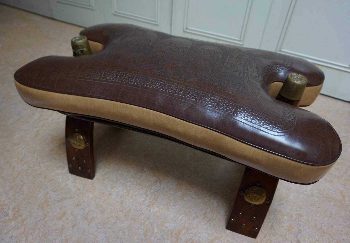 Brutalist Bedouin Camel Saddle Stool Ottoman in leather,1970s