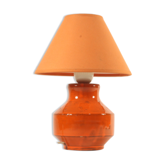 Orange ceramic table lamp with geometric imprints, 1970s.
