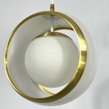 Stilux Milano, gilded aluminum, opaline and perspex pendant. Italy 1960s