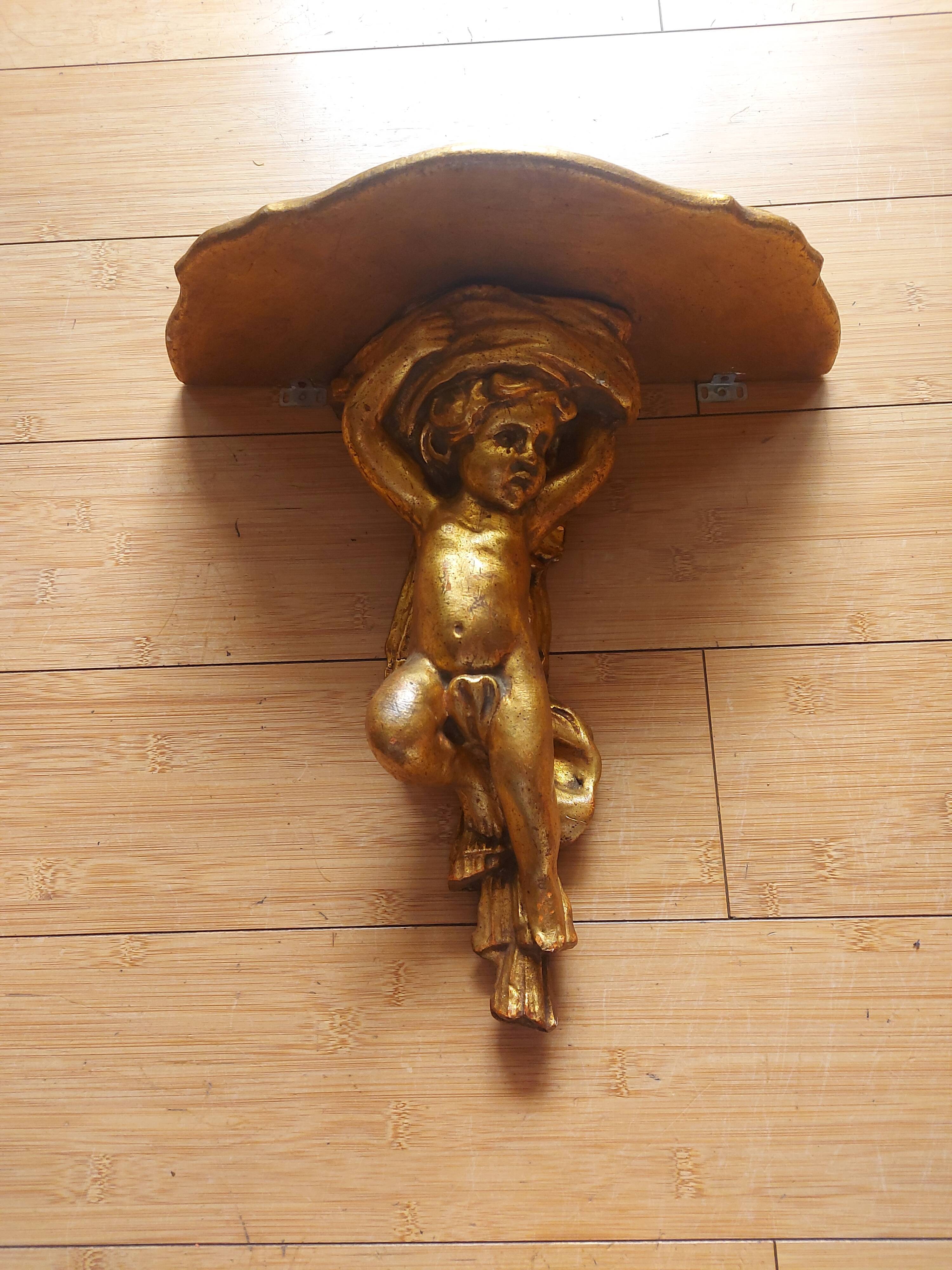Shelf , Wall console gilded cherub