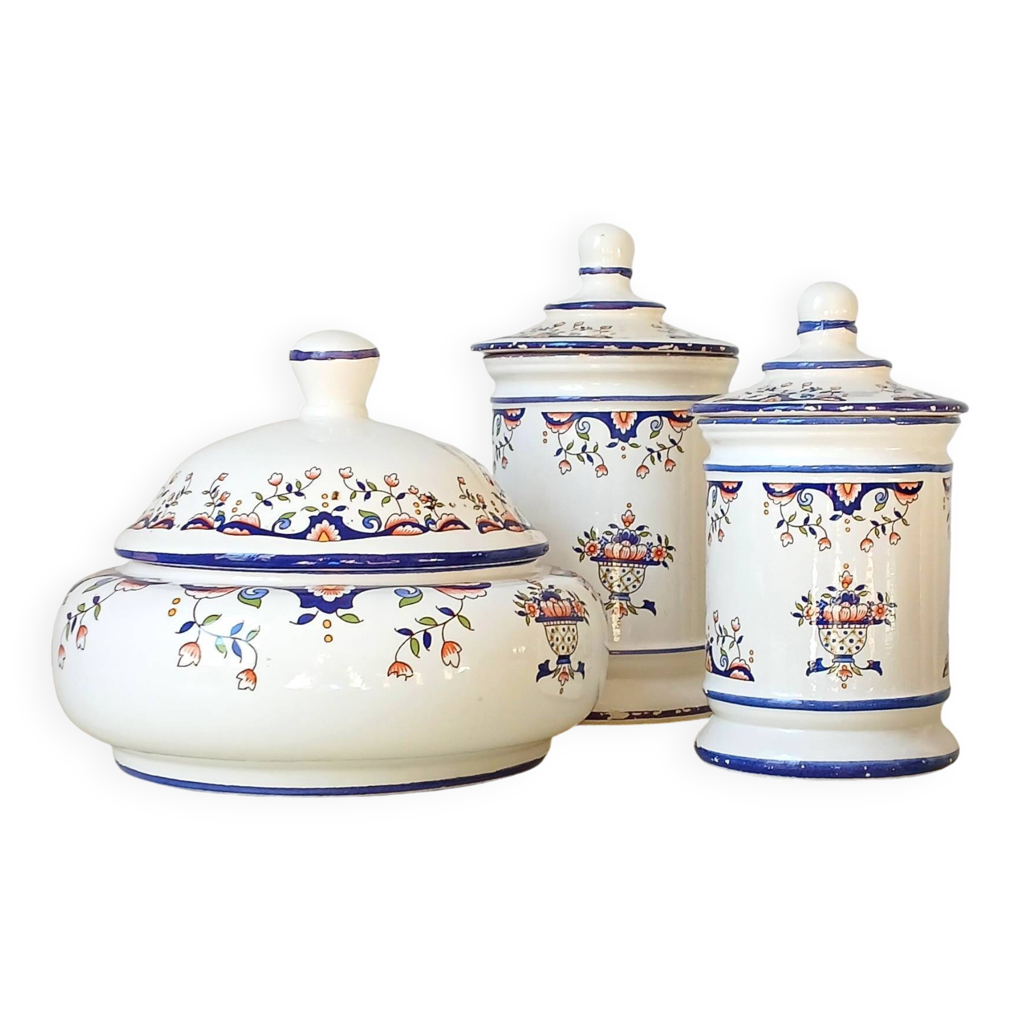 2 apothecary jars & candy box "old Rouen", circa 1960