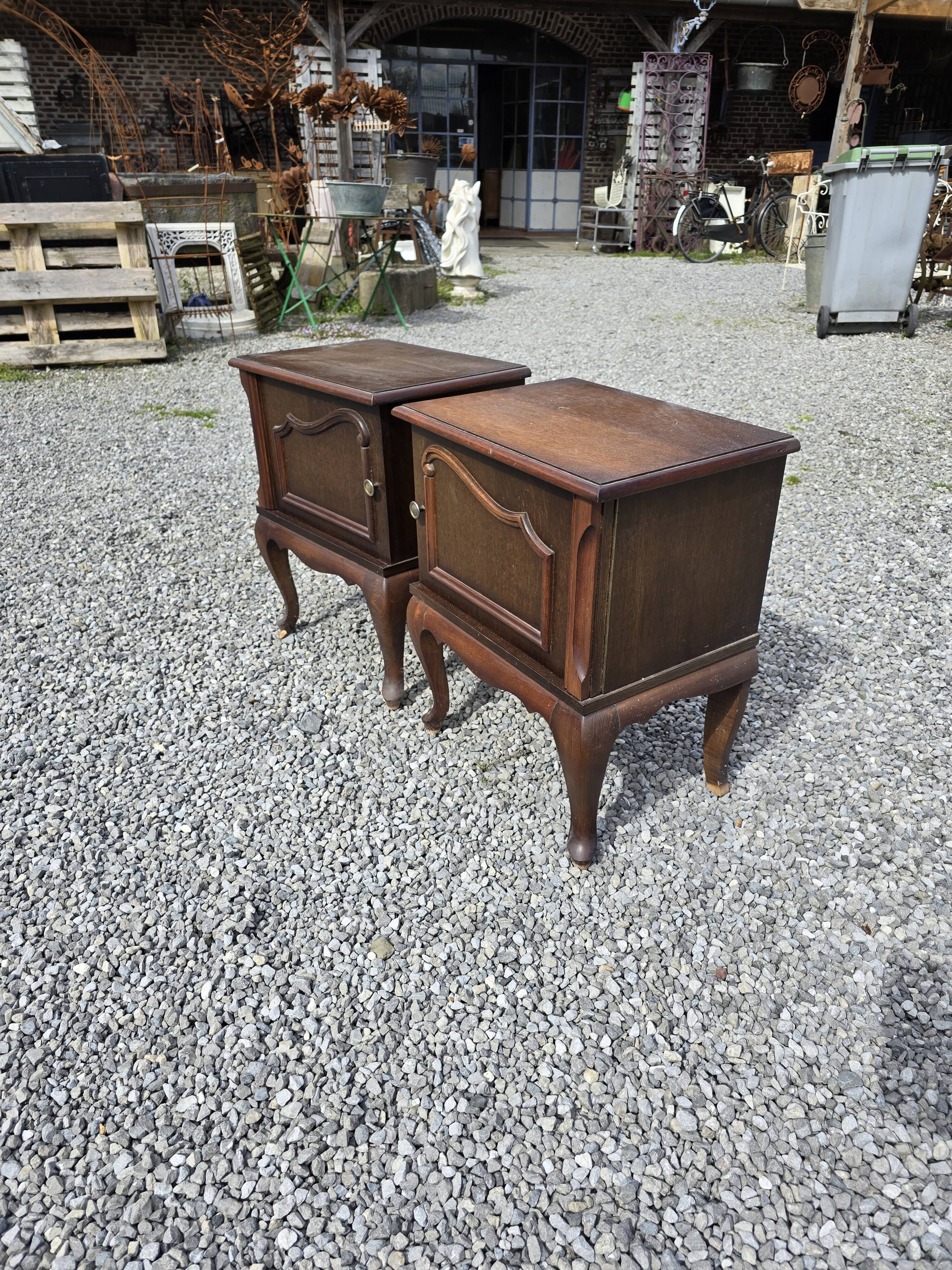 Pair of Louis XV style oak bedside tables