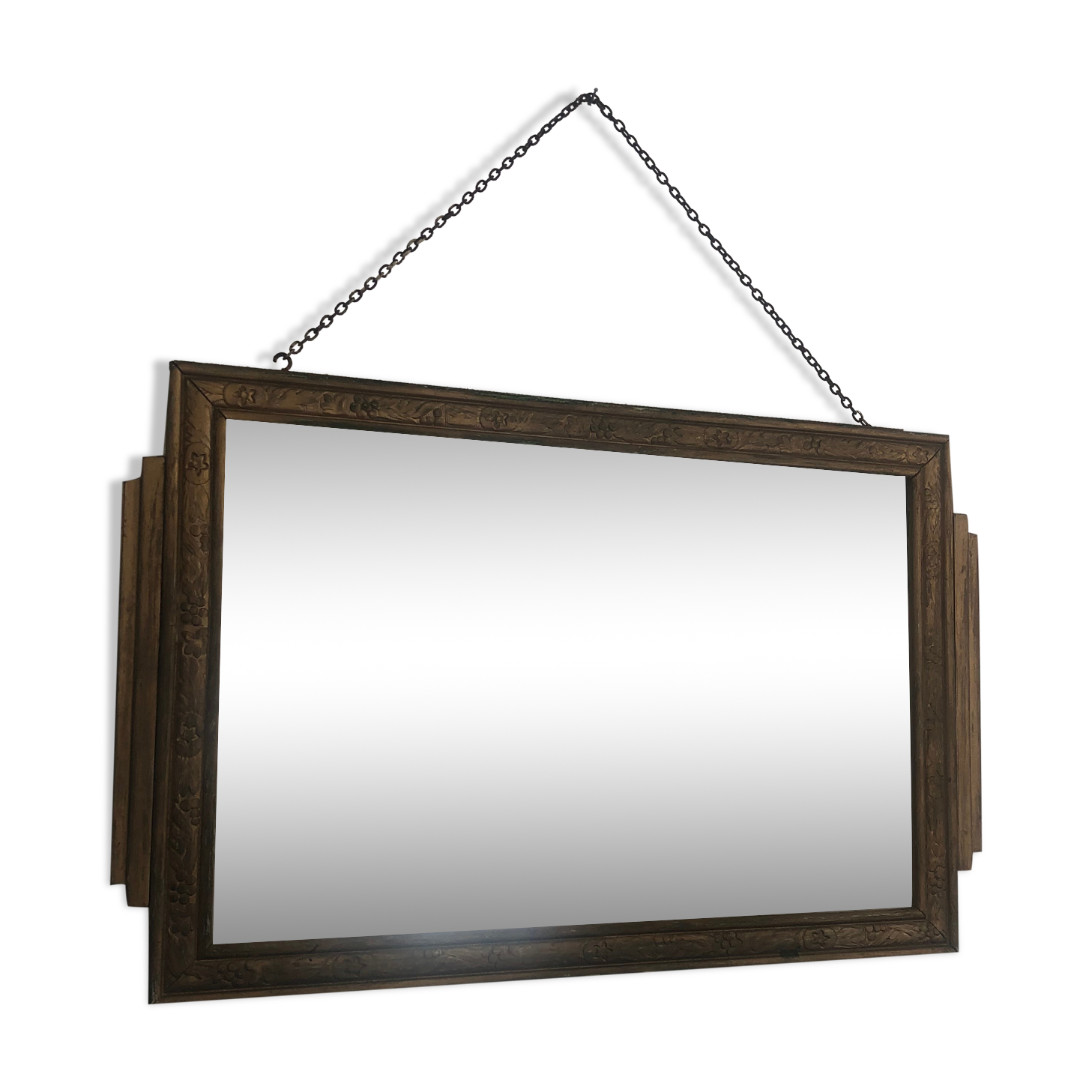 Vintage mirror 1930 golden wood - 51 x 32 cm