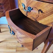 Pair of Louis XV style bedside tables with marquetry and marble.