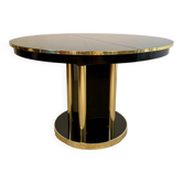 Ancienne table noir laqué et laiton design italien des années 70 à rallonges vintage