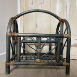Indonesian style bamboo and rattan magazine rack - 1960s - green stained