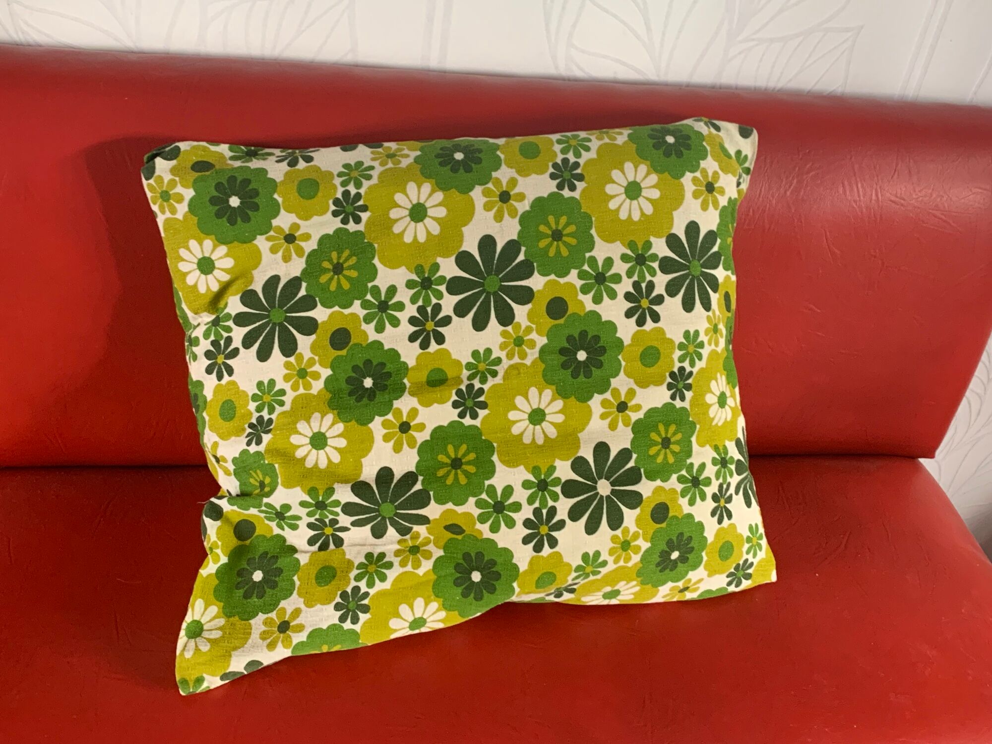 Cushion cover, green lotus flowers, vintage 1970