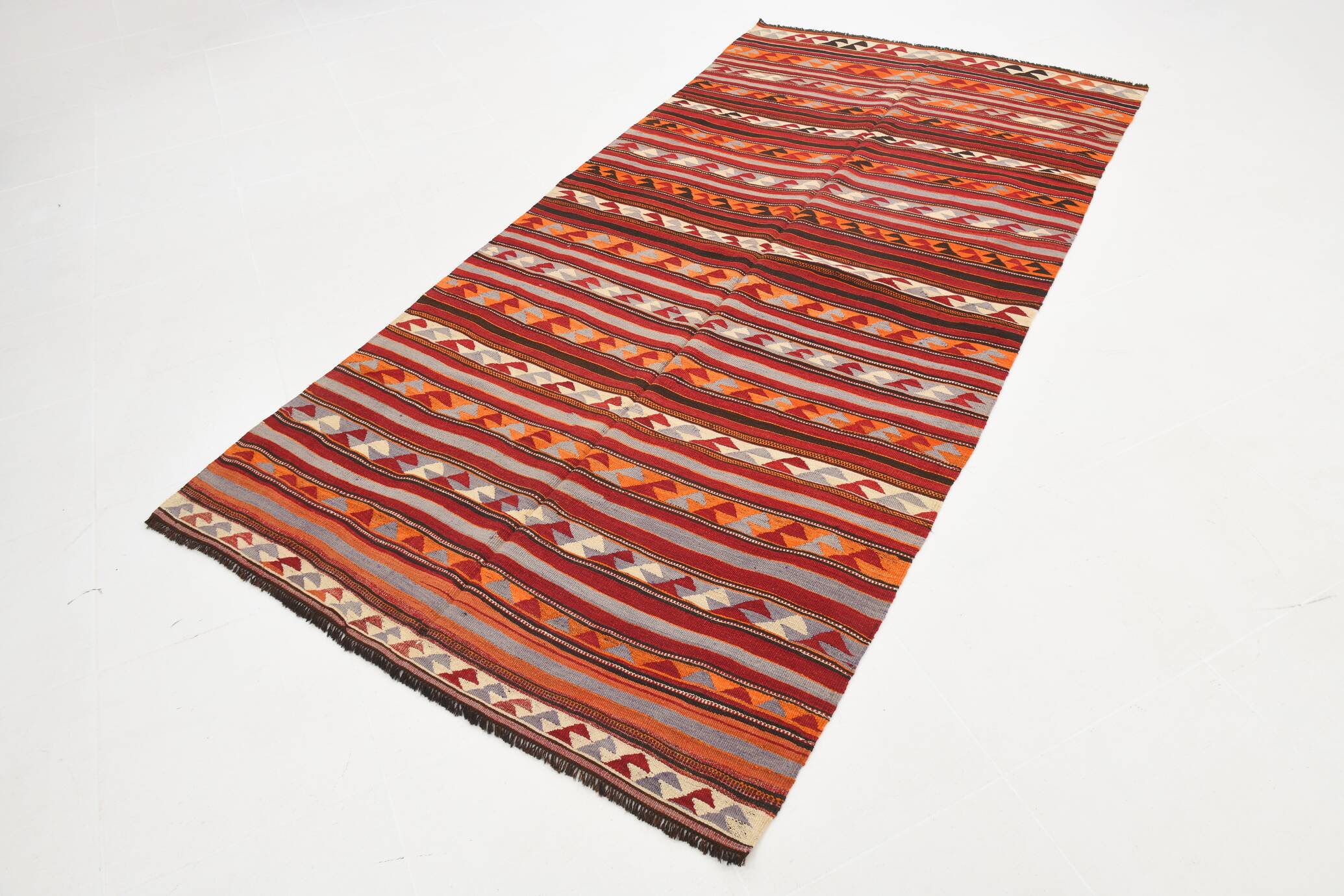 4x9 Red & Blue Turkish Kilim Rug, Living Room Rug, 133x272Cm Vintage Kilim