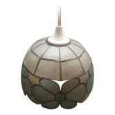 Mother-of-pearl and brass suspension with floral decoration.