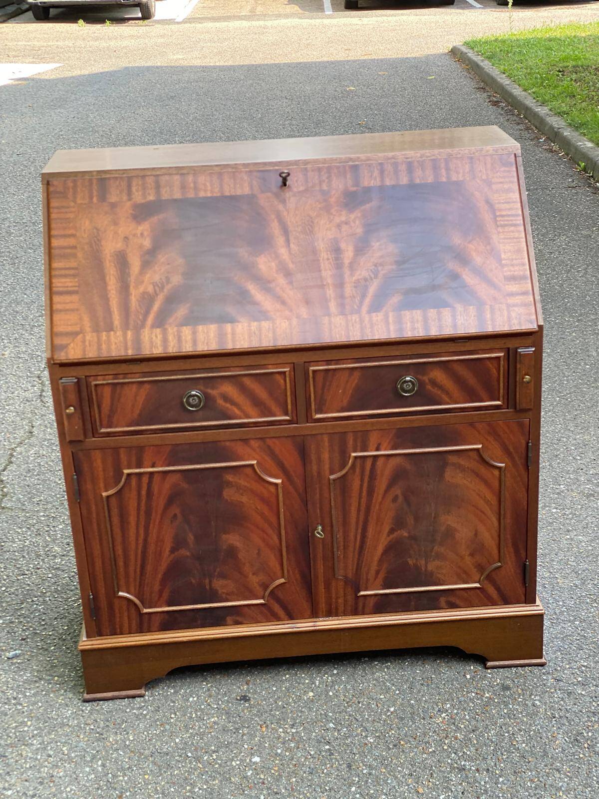English solid wood donkey back writing desk, 20th century